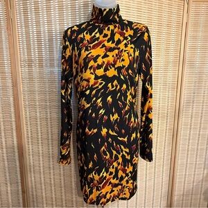 Topshop Black and Orange Fire Long Sleeve Dress